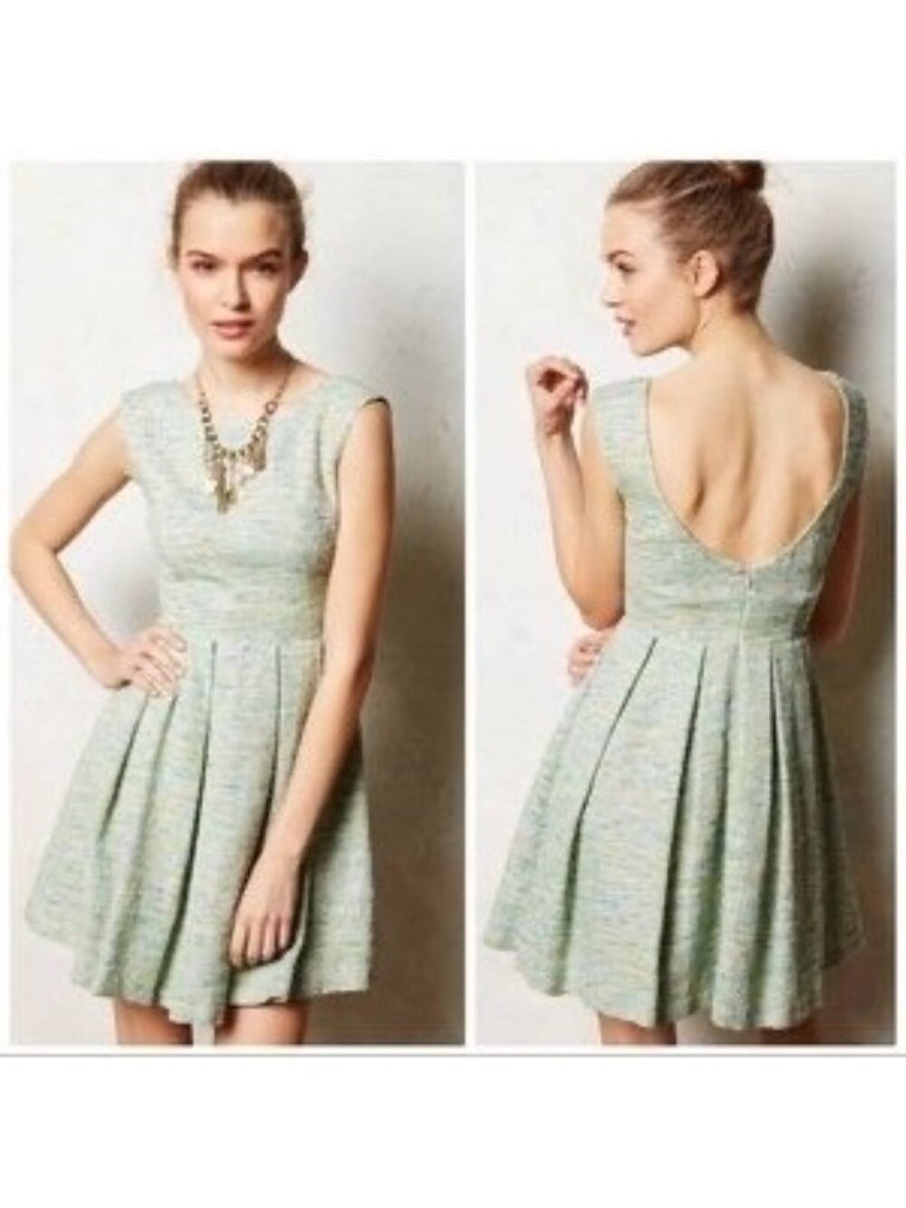 Anthropologie Paper Crown Fit & Flare Shimmer Tweed Sleeveless Dress Size S